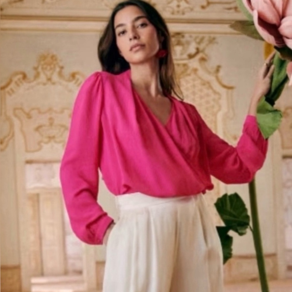 Sezane Bright Pink Wrap Blouse